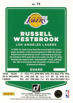 2021-22 Donruss - Holo Teal Laser #72 Russell Westbrook Back