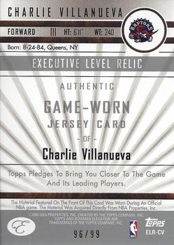 2006-07 Bowman Elevation - Executive Level Relics (99) #ELR-CV Charlie Villanueva Back