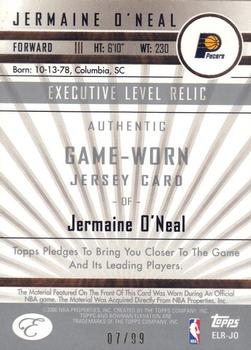 2006-07 Bowman Elevation - Executive Level Relics (99) #ELR-JO Jermaine O'Neal Back