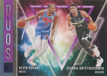 2021-22 Donruss - Duos Press Proof Purple #4 Kevin Durant / Giannis Antetokounmpo Front