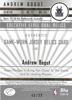 2006-07 Bowman Elevation - Executive Level Relics Dual (99) #ELDR-AB Andrew Bogut Back