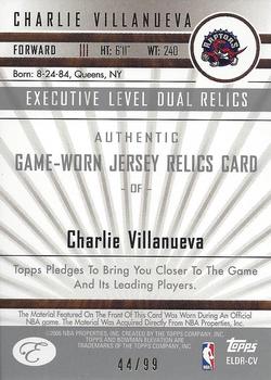 2006-07 Bowman Elevation - Executive Level Relics Dual (99) #ELDR-CV Charlie Villanueva Back