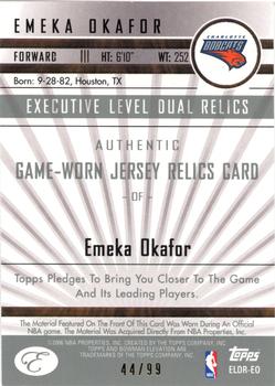 2006-07 Bowman Elevation - Executive Level Relics Dual (99) #ELDR-EO Emeka Okafor Back