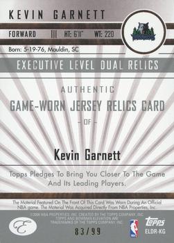 2006-07 Bowman Elevation - Executive Level Relics Dual (99) #ELDR-KG Kevin Garnett Back