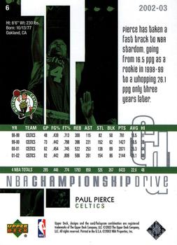 2002-03 Upper Deck Championship Drive #6 Paul Pierce Back