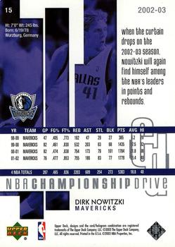 2002-03 Upper Deck Championship Drive #15 Dirk Nowitzki Back