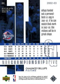 2002-03 Upper Deck Championship Drive #22 Chauncey Billups Back