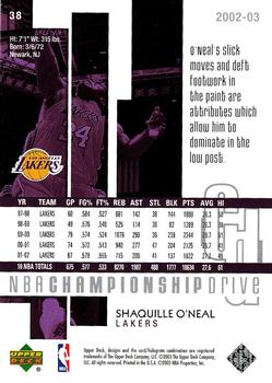 2002-03 Upper Deck Championship Drive #38 Shaquille O'Neal Back