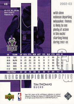 2002-03 Upper Deck Championship Drive #48 Tim Thomas Back