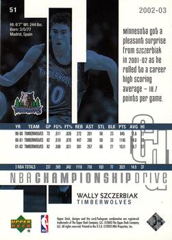 2002-03 Upper Deck Championship Drive #51 Wally Szczerbiak Back
