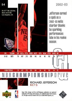 2002-03 Upper Deck Championship Drive #54 Richard Jefferson Back