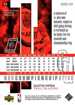 2002-03 Upper Deck Championship Drive #76 Scottie Pippen Back
