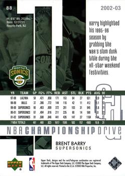2002-03 Upper Deck Championship Drive #88 Brent Barry Back
