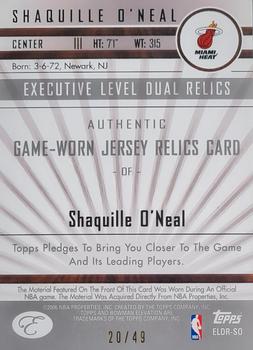2006-07 Bowman Elevation - Executive Level Relics Dual (49) Red #ELDR-SO Shaquille O'Neal Back