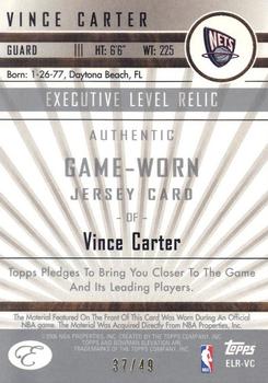 2006-07 Bowman Elevation - Executive Level Relics (49) Red #ELR-VC Vince Carter Back