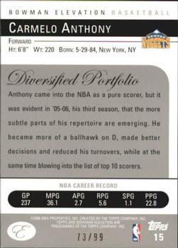 2006-07 Bowman Elevation - Gold #15 Carmelo Anthony Back