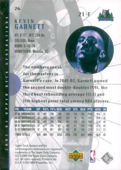 2002-03 Upper Deck Generations #26 Kevin Garnett Back