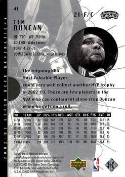 2002-03 Upper Deck Generations #41 Tim Duncan Back