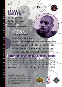 2002-03 Upper Deck Generations #45 Vince Carter Back