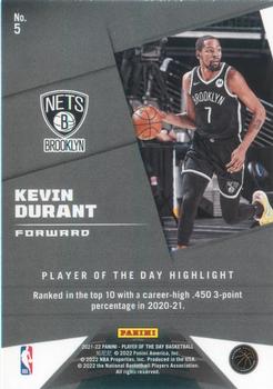2021-22 Panini NBA Player of the Day #5 Kevin Durant Back