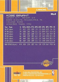 2002-03 Ultra #161 Kobe Bryant Back
