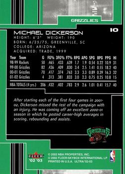 2002-03 Ultra #10 Michael Dickerson Back