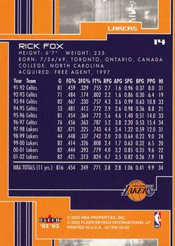 2002-03 Ultra #14 Rick Fox Back