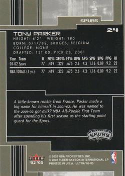 2002-03 Ultra #24 Tony Parker Back