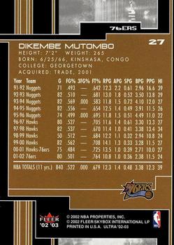 2002-03 Ultra #27 Dikembe Mutombo Back