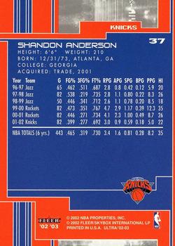 2002-03 Ultra #37 Shandon Anderson Back