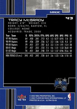 2002-03 Ultra #43 Tracy McGrady Back