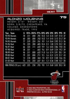 2002-03 Ultra #75 Alonzo Mourning Back