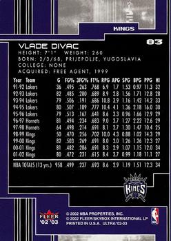 2002-03 Ultra #83 Vlade Divac Back