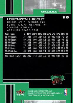 2002-03 Ultra #118 Lorenzen Wright Back