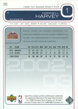 2002-03 Upper Deck #35 Donnell Harvey Back