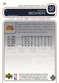 2002-03 Upper Deck #36 Ryan Bowen Back