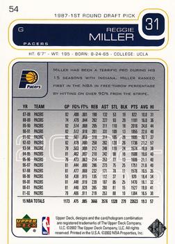 2002-03 Upper Deck #54 Reggie Miller Back