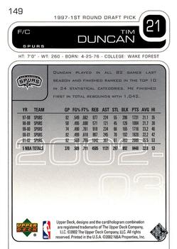 2002-03 Upper Deck #149 Tim Duncan Back