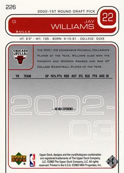 2002-03 Upper Deck #226 Jay Williams Back