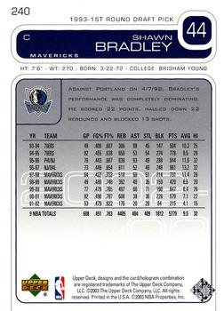2002-03 Upper Deck #240 Shawn Bradley Back