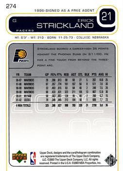 2002-03 Upper Deck #274 Erick Strickland Back