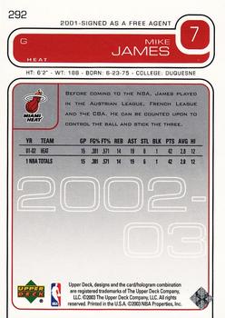 2002-03 Upper Deck #292 Mike James Back
