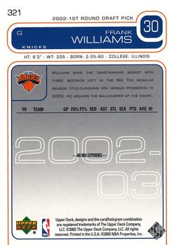 2002-03 Upper Deck #321 Frank Williams Back