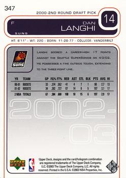 2002-03 Upper Deck #347 Dan Langhi Back