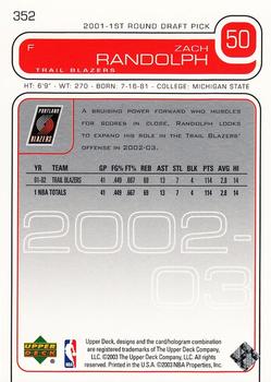 2002-03 Upper Deck #352 Zach Randolph Back