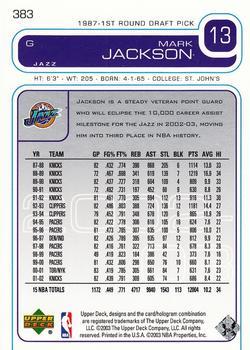 2002-03 Upper Deck #383 Mark Jackson Back