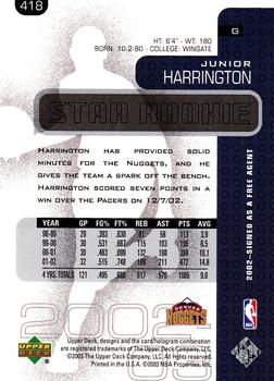 2002-03 Upper Deck #418 Junior Harrington Back