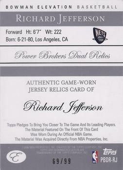 2006-07 Bowman Elevation - Power Brokers Relics Dual (99) #PBDR-RJ Richard Jefferson Back