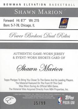 2006-07 Bowman Elevation - Power Brokers Relics Dual (99) #PBDR-SM Shawn Marion Back