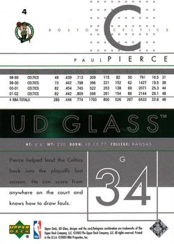 2002-03 UD Glass #4 Paul Pierce Back
